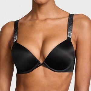 Very Sexy Push Up Black Bra with Rhinestones